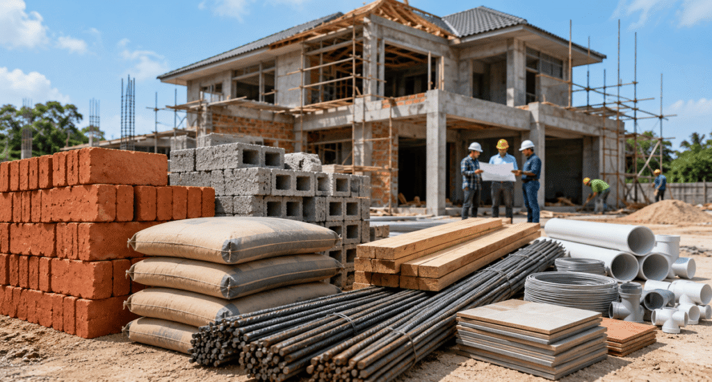 Premium building materials used in Home Construction at a residential building site.