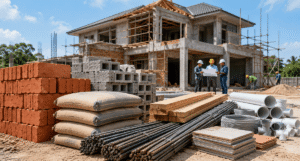 Premium building materials used in Home Construction at a residential building site.