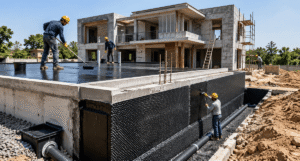 Waterproofing solutions applied during home construction for long-lasting protection.